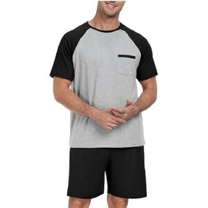 Men's Pajama Set Sleepwear Lightweight Short Sleeve Black /Gray
